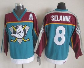 Wholesale Cheap Ducks #8 Teemu Selanne Red/Turquoise CCM Throwback Stitched NHL Jersey