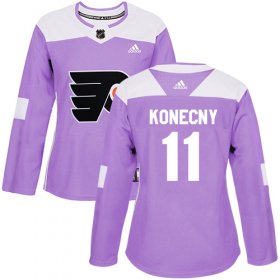 Wholesale Cheap Adidas Flyers #11 Travis Konecny Purple Authentic Fights Cancer Women\'s Stitched NHL Jersey