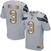 Wholesale Cheap Nike Seahawks #3 Russell Wilson Grey Alternate Men's Stitched NFL Elite Gold Jersey