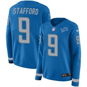 Wholesale Cheap Nike Lions #9 Matthew Stafford Light Blue Team Color Women\'s Stitched NFL Limited Therma Long Sleeve Jersey