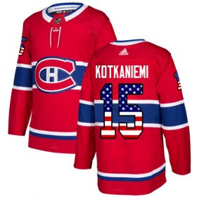 Wholesale Cheap Adidas Canadiens #15 Jesperi Kotkaniemi Red Home Authentic USA Flag Stitched NHL Jersey