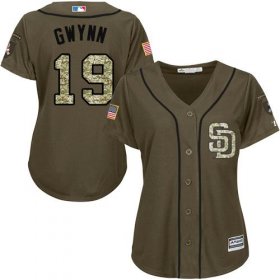 Wholesale Cheap Padres #19 Tony Gwynn Green Salute to Service Women\'s Stitched MLB Jersey