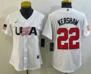 Cheap Women's USA Baseball #22 Clayton Kershaw 2023 White World Classic Stitched Jersey