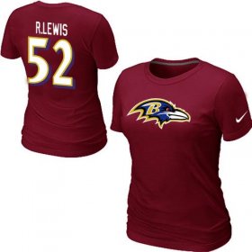 Wholesale Cheap Women\'s Nike Baltimore Ravens #52 R.Lewis Name & Number T-Shirt Red