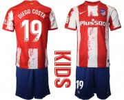 Wholesale Cheap Youth 2021-2022 Club Atletico Madrid home red 19 Nike Soccer Jersey
