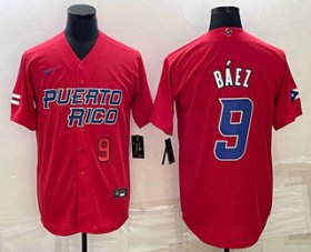 Cheap Mens Puerto Rico Baseball #9 Javier Baez Number 2023 Red World Baseball Classic Stitched Jersey