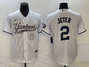 Wholesale Cheap Men's New York Yankees #2 Derek Jeter White With Patch Cool Base Stitched Baseball Jersey