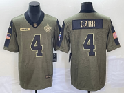 Wholesale Cheap Men's New Orleans Saints #4 Derek Carr 2021 Olive Salute To Service Limited Stitched Jersey