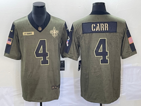 Wholesale Cheap Men\'s New Orleans Saints #4 Derek Carr 2021 Olive Salute To Service Limited Stitched Jersey