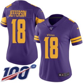 Wholesale Cheap Nike Vikings #18 Justin Jefferson Purple Women\'s Stitched NFL Limited Rush 100th Season Jersey