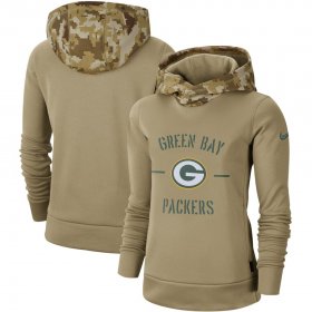Wholesale Cheap Women\'s Green Bay Packers Nike Khaki 2019 Salute to Service Therma Pullover Hoodie