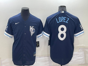 Wholesale Cheap Men\'s Kansas City Royals #8 Nicky Lopez 2022 Navy Blue City Connect Cool Base Stitched Jersey