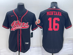 Wholesale Cheap Men\'s San Francisco 49ers #16 Joe Montana Black Stitched Cool Base Nike Baseball Jersey