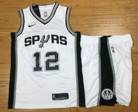 Wholesale Cheap Men\'s San Antonio Spurs #12 LaMarcus Aldridge White 2017-2018 Nike Swingman Stitched NBA Jersey With Shorts