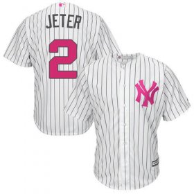Wholesale Cheap Yankees #2 Derek Jeter White Strip New Cool Base Mother\'s Day Stitched MLB Jersey