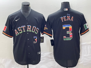 Wholesale Cheap Men's Houston Astros #3 Jeremy Pena Number Black Rainbow World Serise Champions Patch Cool Base Stitched Jersey