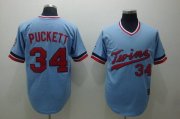 Wholesale Cheap Mitchelland Ness Twins #34 Kirby Puckett Stitched Light Blue Throwback MLB Jersey