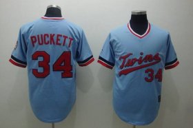 Wholesale Cheap Mitchelland Ness Twins #34 Kirby Puckett Stitched Light Blue Throwback MLB Jersey