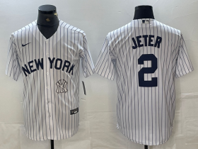 Cheap Men\'s New York Yankees #2 Derek Jeter White 2024 Cool Base Stitched Jersey