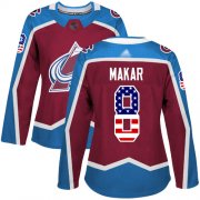 Wholesale Cheap Adidas Avalanche #8 Cale Makar Burgundy Home Authentic USA Flag Women's Stitched NHL Jersey