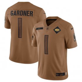 Wholesale Cheap Men\'s New York Jets #1 Sauce Gardner 2023 Brown Salute To Service Limited Football Stitched Jersey