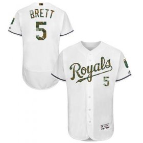 Wholesale Cheap Royals #5 George Brett White Flexbase Authentic Collection Memorial Day Stitched MLB Jersey
