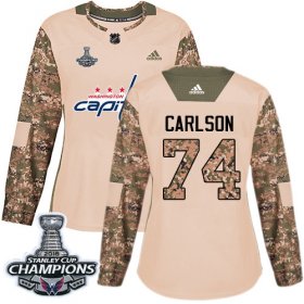 Wholesale Cheap Adidas Capitals #74 John Carlson Camo Authentic 2017 Veterans Day Stanley Cup Final Champions Women\'s Stitched NHL Jersey
