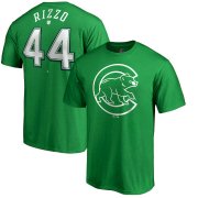 Wholesale Cheap Chicago Cubs #44 Anthony Rizzo Majestic St. Patrick's Day Stack Player Name & Number T-Shirt Kelly Green