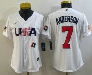 Cheap Women's USA Baseball #7 Tim Anderson 2023 White World Classic Stitched Jerseys