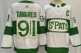 Wholesale Cheap Men\'s Toronto Maple Leafs #91 John Tavares White 2019 St Pats Authentic Jersey