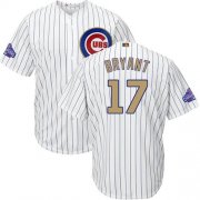 Wholesale Cheap Cubs #17 Kris Bryant White(Blue Strip) 2017 Gold Program Cool Base Stitched MLB Jersey