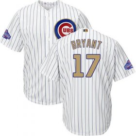 Wholesale Cheap Cubs #17 Kris Bryant White(Blue Strip) 2017 Gold Program Cool Base Stitched MLB Jersey