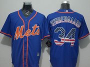 Wholesale Cheap Mets #34 Noah Syndergaard Blue USA Flag Fashion Stitched MLB Jersey
