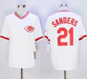 Wholesale Cheap Mitchell And Ness Reds #21 Reggie Sanders White Throwback Stitched MLB Jersey
