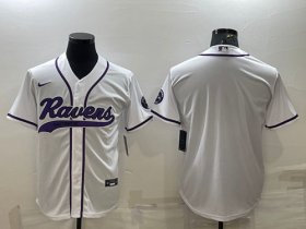 Wholesale Cheap Men\'s Baltimore Ravens Blank White With Patch Cool Base Stitched Baseball Jersey