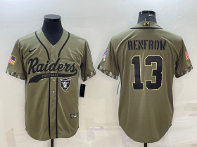 Wholesale Cheap Men\'s Las Vegas Raiders #13 Hunter Renfrow 2022 Olive Salute to Service Cool Base Stitched Baseball Jersey