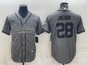 Wholesale Cheap Men\'s Las Vegas Raiders #28 Josh Jacobs Gray With Patch Cool Base Stitched Baseball Jersey