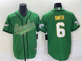 Wholesale Cheap Men\'s Philadelphia Eagles #6 DeVonta Smith Green Gold Cool Base Baseball Stitched Jersey