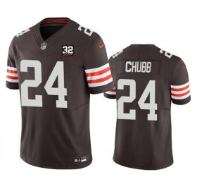 Wholesale Cheap Men\'s Cleveland Browns #24 Nick Chubb Brown 2023 F.U.S.E. With Jim Brown Memorial Patch Vapor Untouchable Limited Football Stitched Jersey