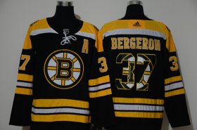 Wholesale Cheap Men\'s Boston Bruins #37 Patrice Bergeron Black With Team Logo Adidas Stitched NHL Jersey
