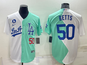 Wholesale Men\'s Los Angeles Dodgers #50 Mookie Betts White Green Number 2022 Celebrity Softball Game Cool Base Jersey