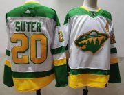 Wholesale Cheap Men's Minnesota Wild #20 Ryan Suter 2021 White Retro Stitched NHL Jersey