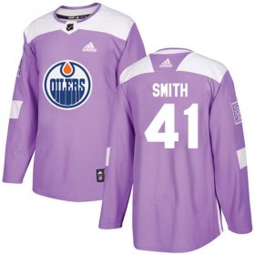 Wholesale Cheap Adidas Oilers #41 Mike Smith Purple Authentic Fights Cancer Stitched NHL Jersey