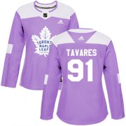 Wholesale Cheap Adidas Maple Leafs #91 John Tavares Purple Authentic Fights Cancer Women's Stitched NHL Jersey