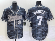 Wholesale Cheap Men's New York Yankees #7 Mickey Mantle Grey Camo Cool Base With Patch Stitched Baseball Jersey1