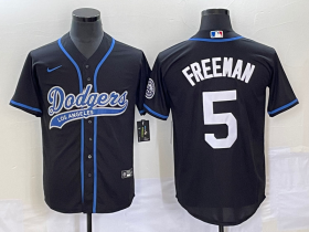 Wholesale Cheap Men\'s Los Angeles Dodgers #5 Freddie Freeman Black Cool Base Stitched Baseball Jersey1