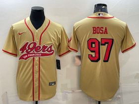 Wholesale Cheap Men\'s San Francisco 49ers #97 Nick Bosa Gold Color Rush With Patch Cool Base Stitched Baseball Jersey