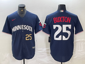 Cheap Men\'s Minnesota Twins #25 Byron Buxton Number 2023 Navy Blue Cool Base Stitched Jerseys