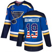 Wholesale Cheap Adidas Blues #19 Jay Bouwmeester Blue Home Authentic USA Flag Stanley Cup Champions Stitched NHL Jersey