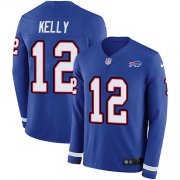 Wholesale Cheap Nike Bills #12 Jim Kelly Royal Blue Team Color Men's Stitched NFL Limited Therma Long Sleeve Jersey